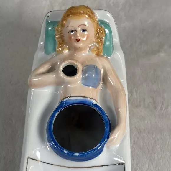 Naughty Nodder Novelty Smoking Ashtray Lady in Bed Missing Legs & Fan BnftsChrty - Picture 12 of 12